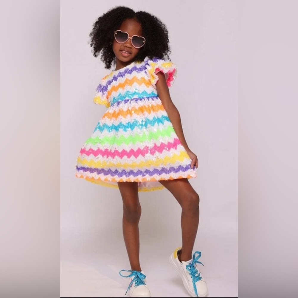 NWT Lola and the boys sequin zig zag rainbow dress SOLD OUT size 6